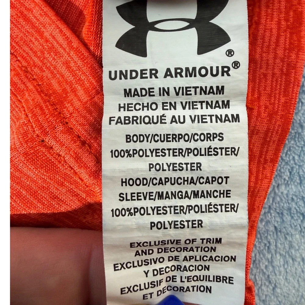 Under Armour Boys Football Hoodie Kids Neon Orange Size 5 Gray Raglan Activewear